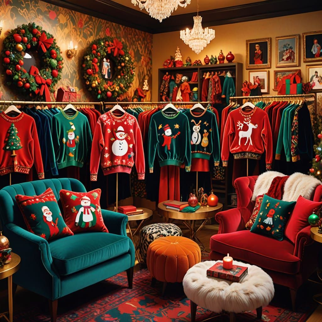 Posh boutique that sells only Designer  Ugly Christmas Sweaters! clashing patterns, wild color combos, and over-the-top ...