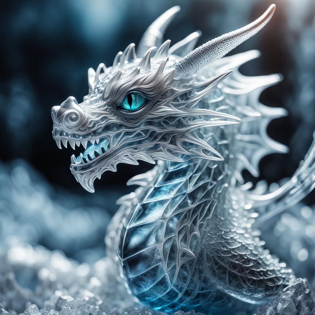 Intricate Ice and Glass Dragon in HDR