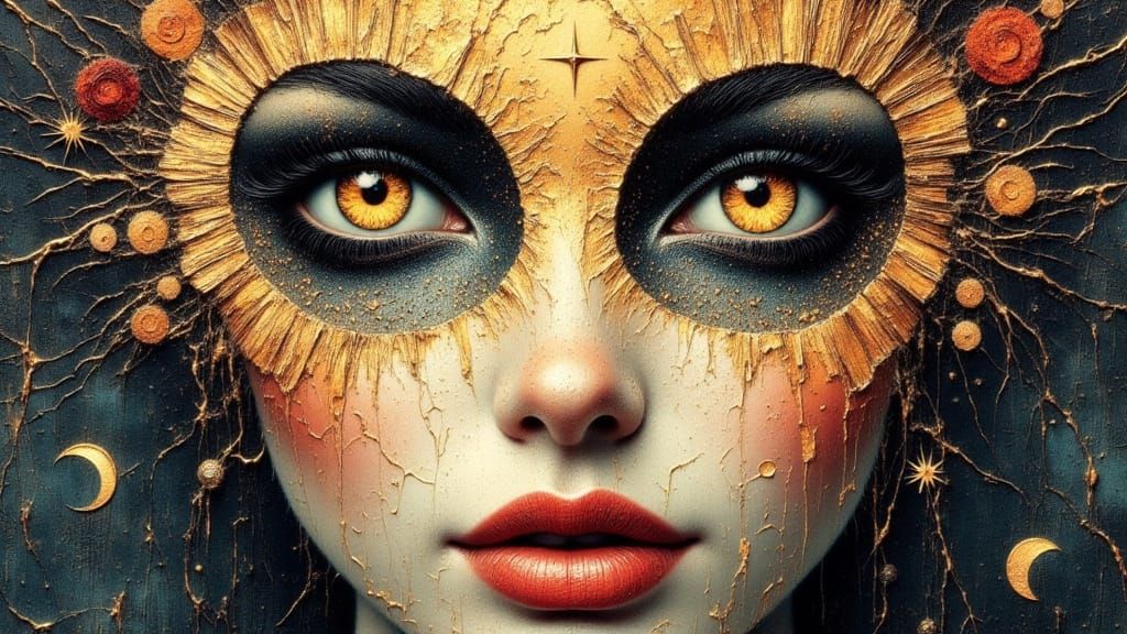 Woman With Sun and Moon Eye Embroidery Portrait