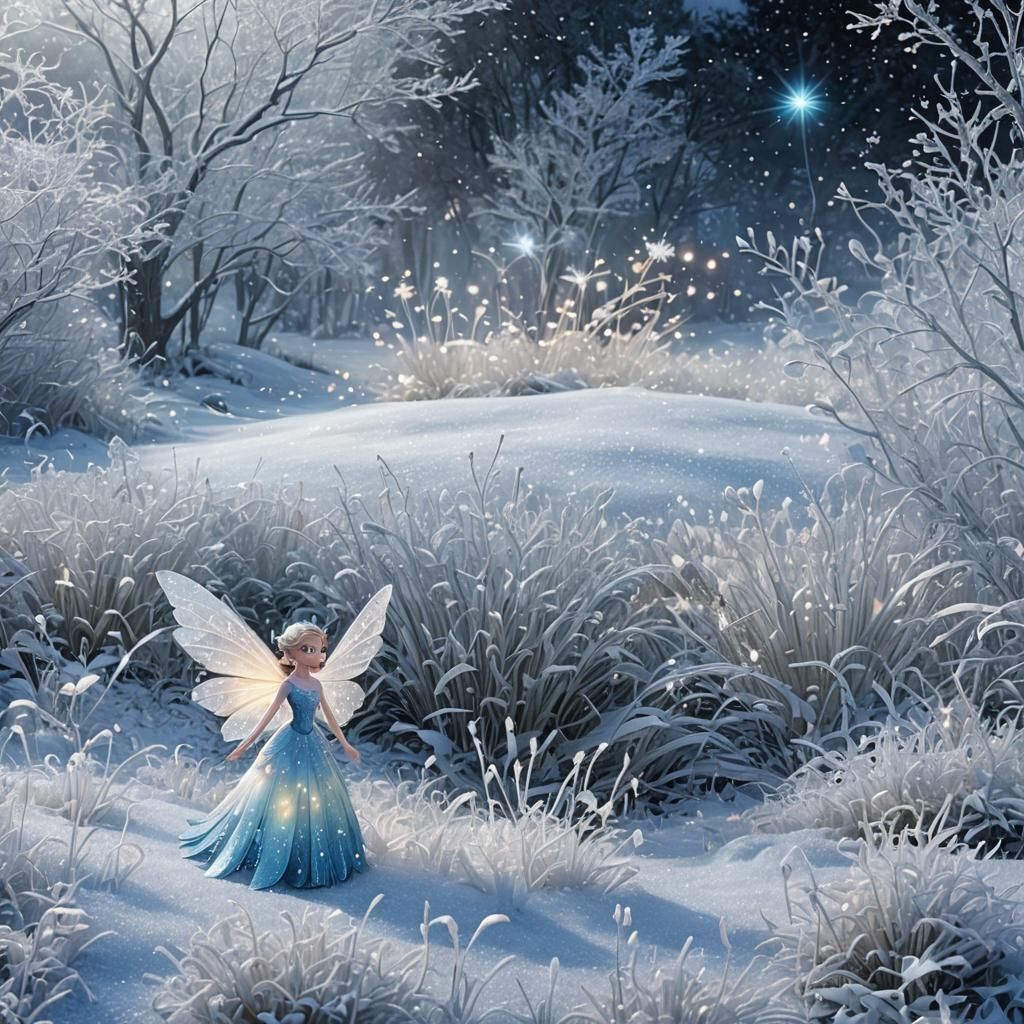 Snow Fairy on Frosty Grasses: Pixar-Style 3D Art