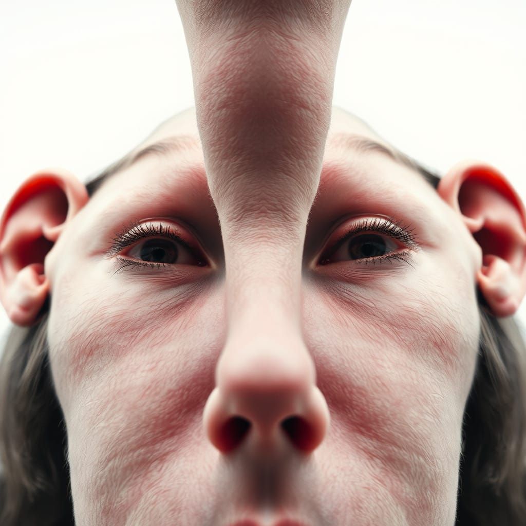 Surreal Close Ups of Inverted Faces in Monochromatic Hues