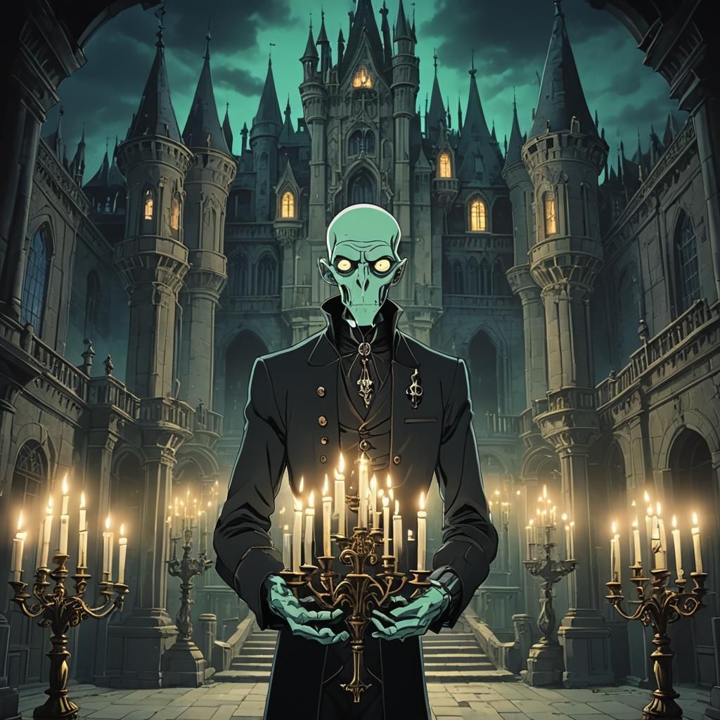 Squidward as Gothic Anime Vampire in Mansion