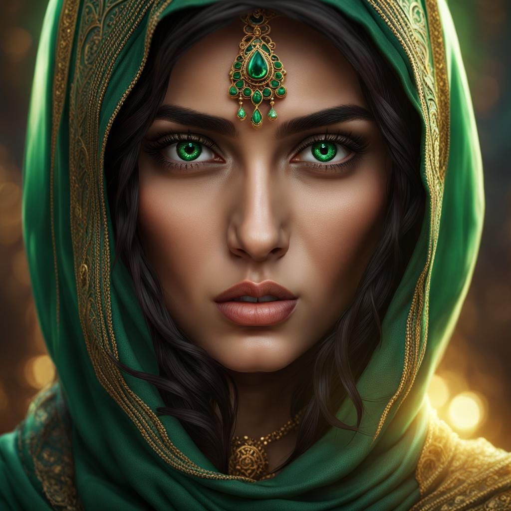 Emerald-Eyed Girl Portrait in Fantasy Concept Art Style