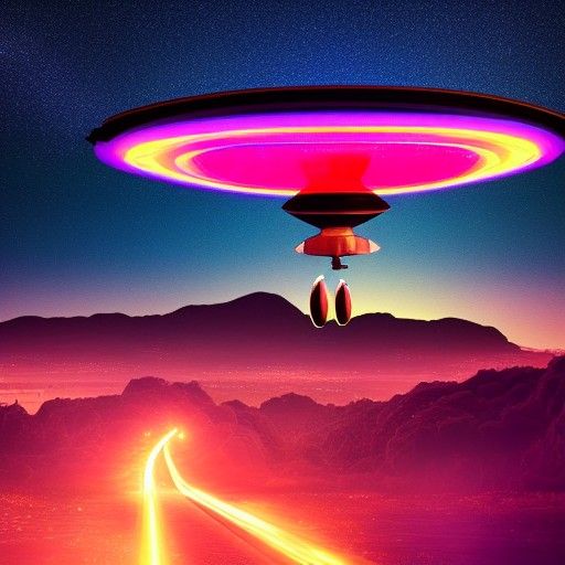 Flying Saucer in Ominous Futuristic Landscape