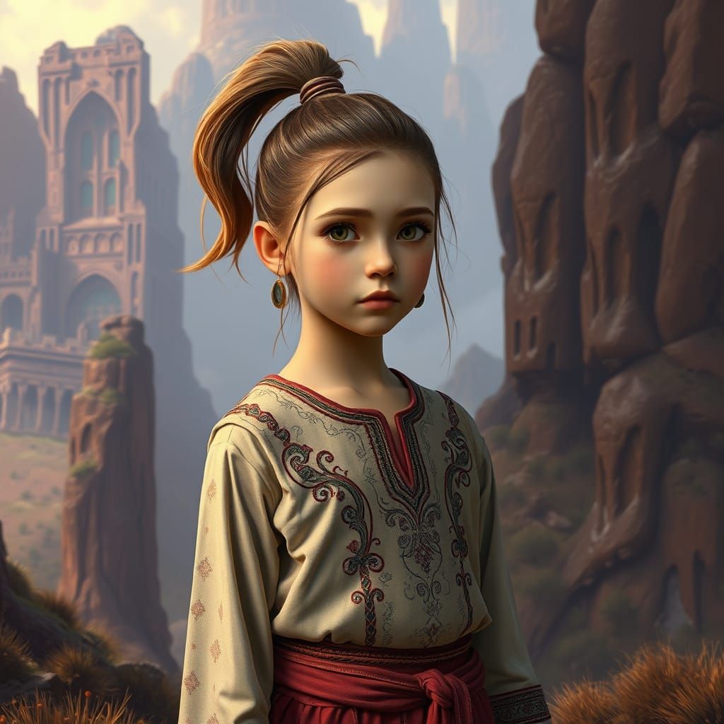 Fantasy Girl in Atmospheric Landscape, Matte Painting
