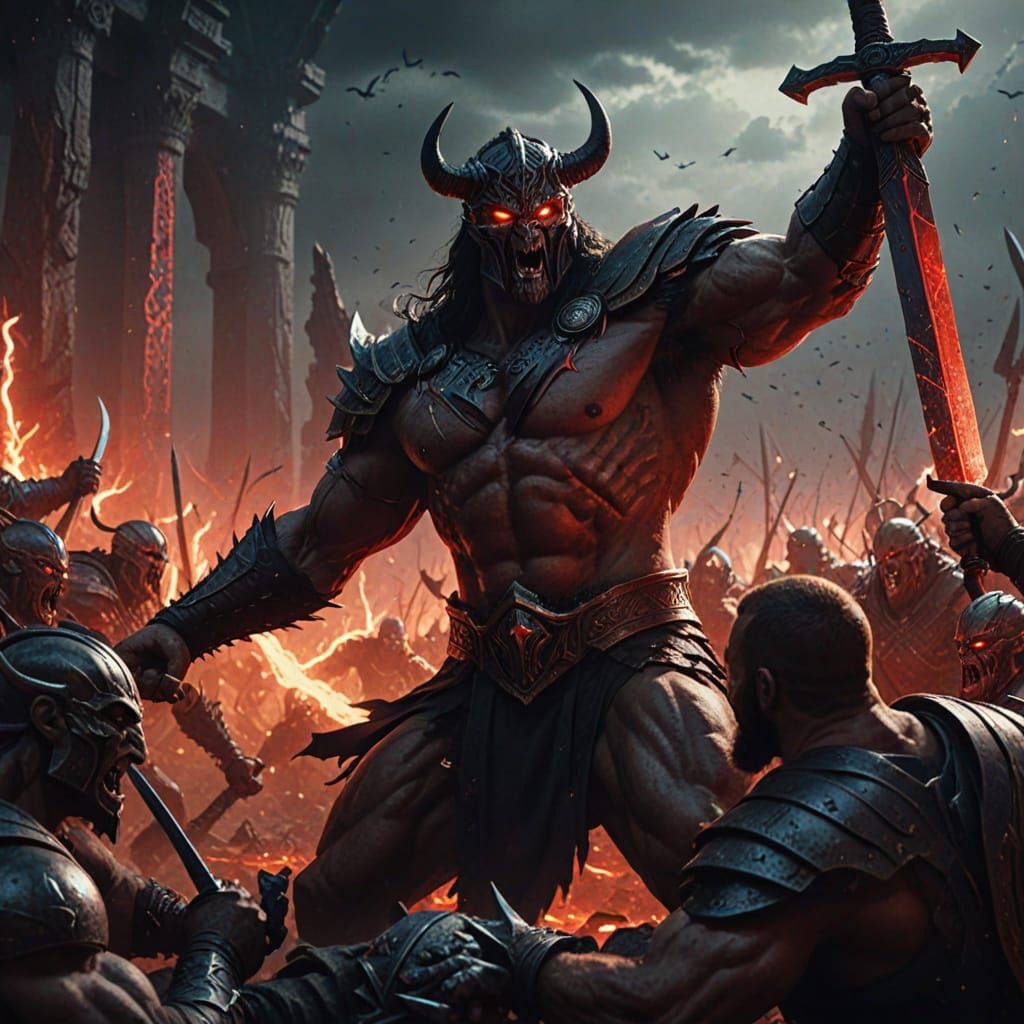 Epic Gods and Titans Battle in Dark Fantasy Art