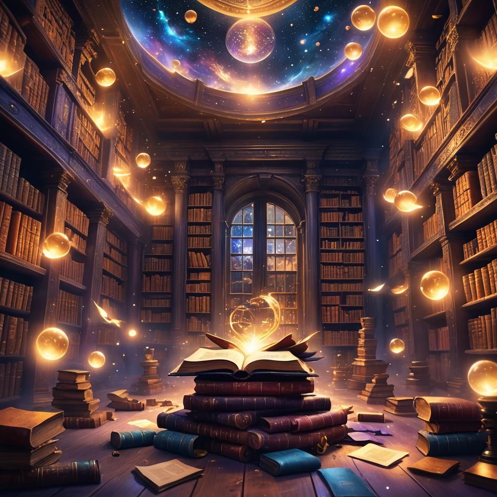 Magical Library Concept Art in Art Nouveau Style
