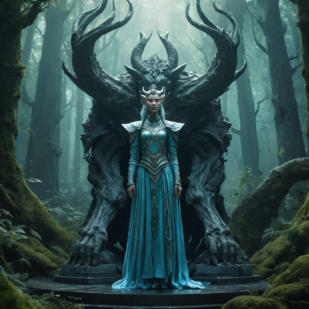 Tiefling Reverence: Holographic Queen in Enchanted Forest