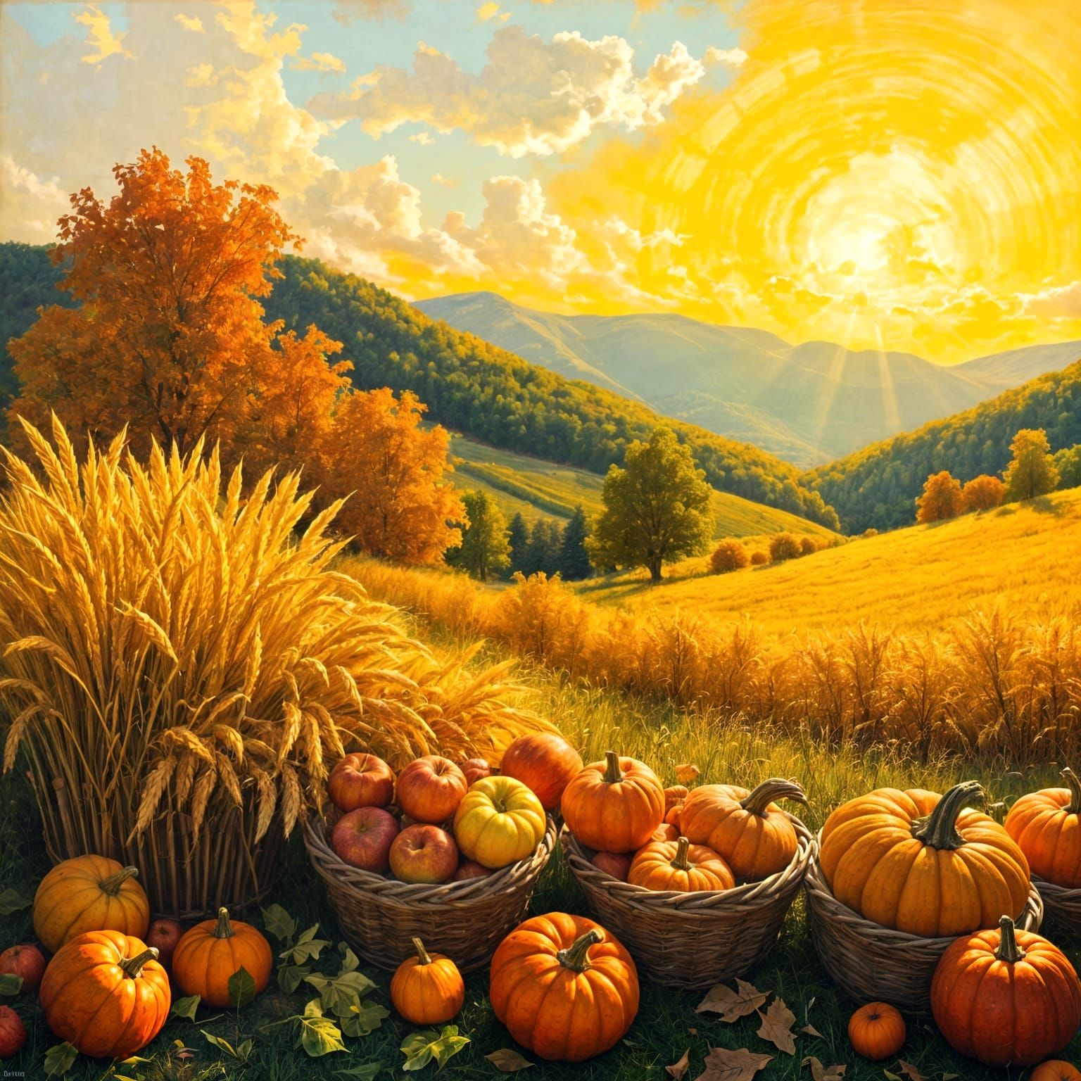 Bountiful Autumn Harvest in Golden Hour Light