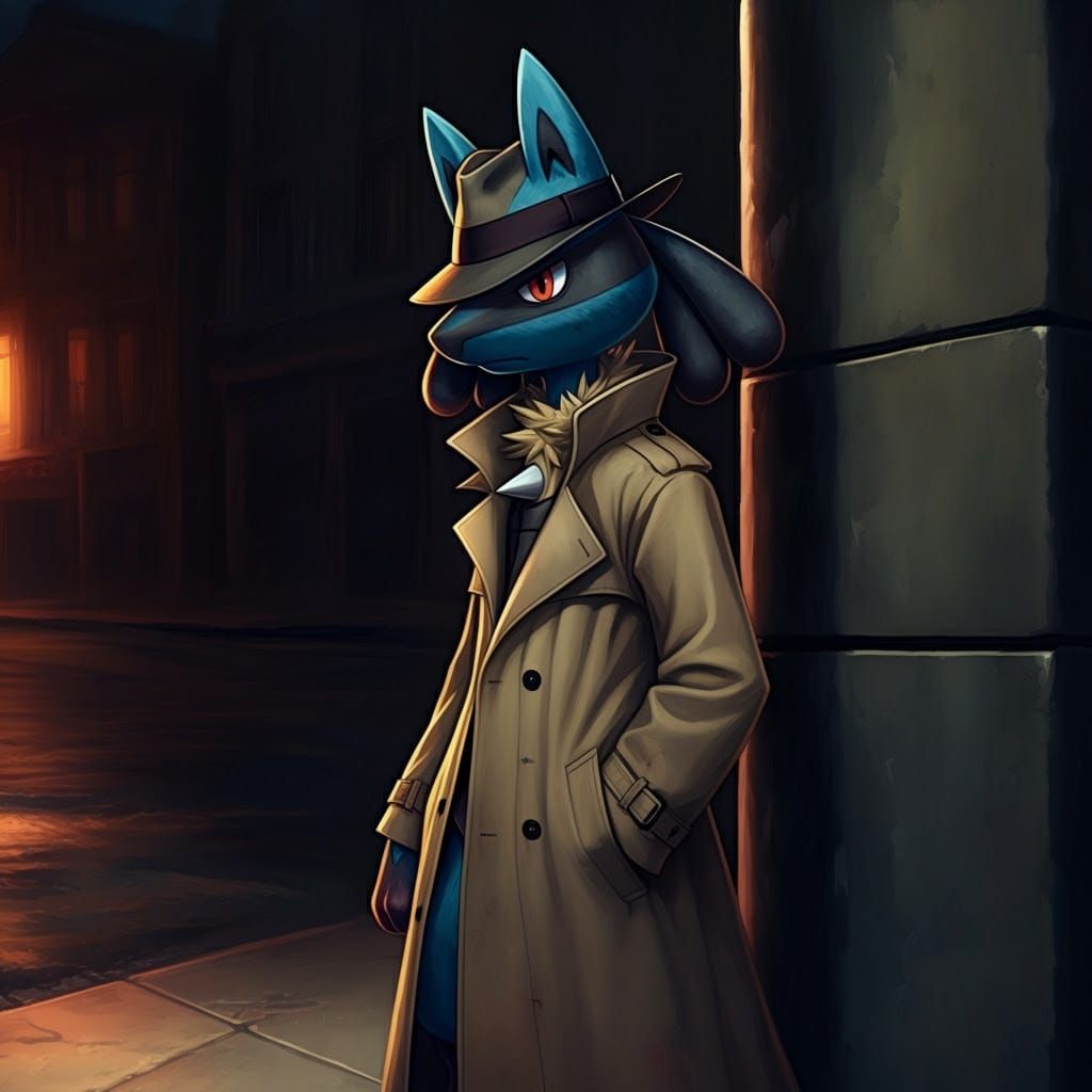 Sleuthing Lucario in Film Noir Oil Painting