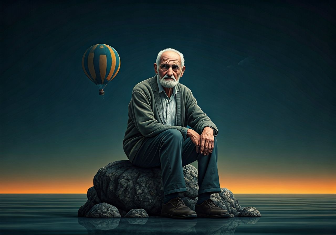 Old Man on Rock in Surrealist Style