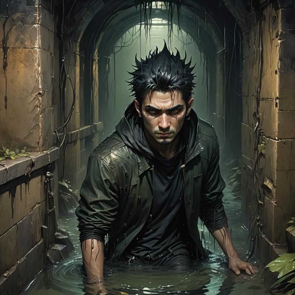 Feral Dark Elf in Dank Sewer: Dark Fantasy Art