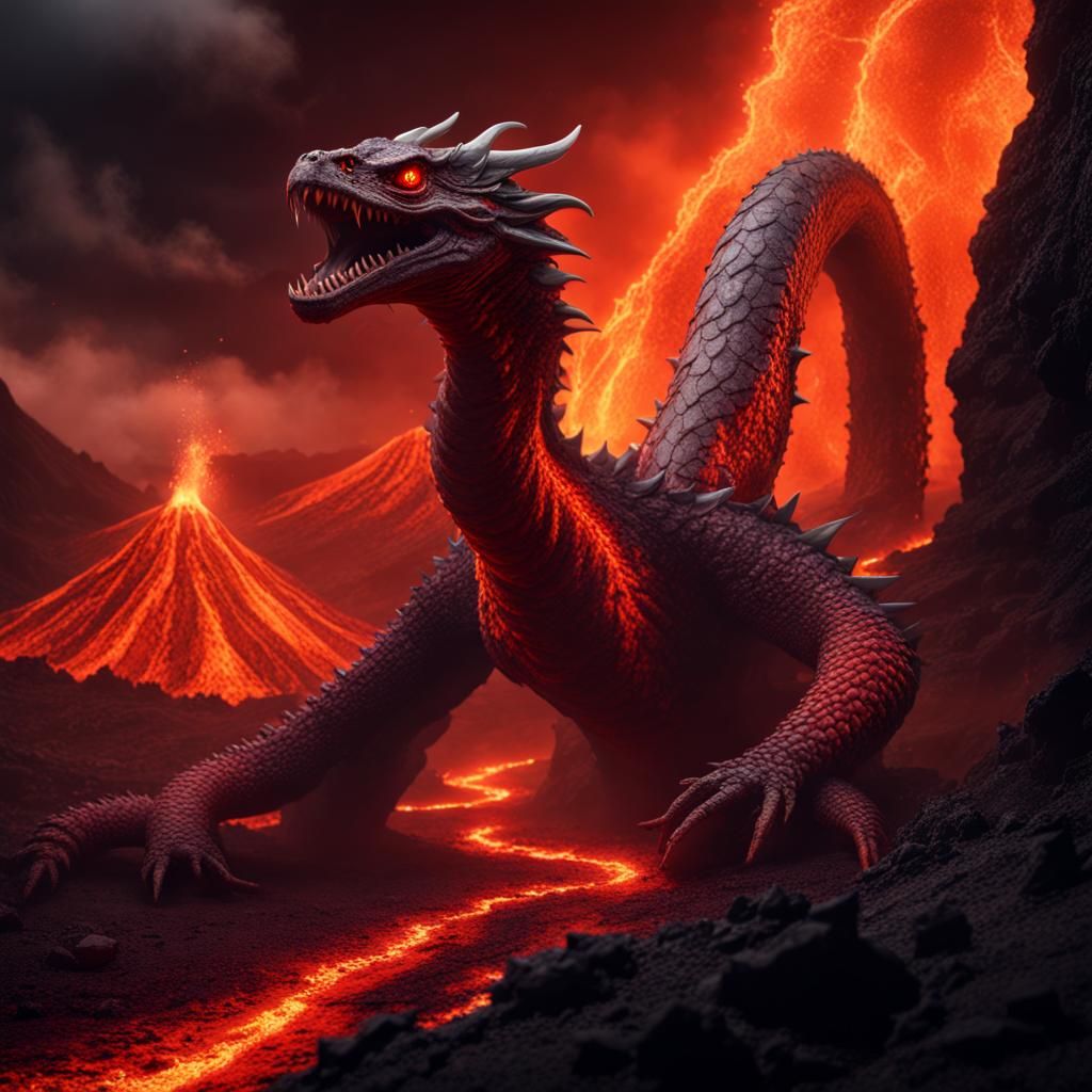 Volcanic Demonic Dragon Snake Fantasy Concept Art