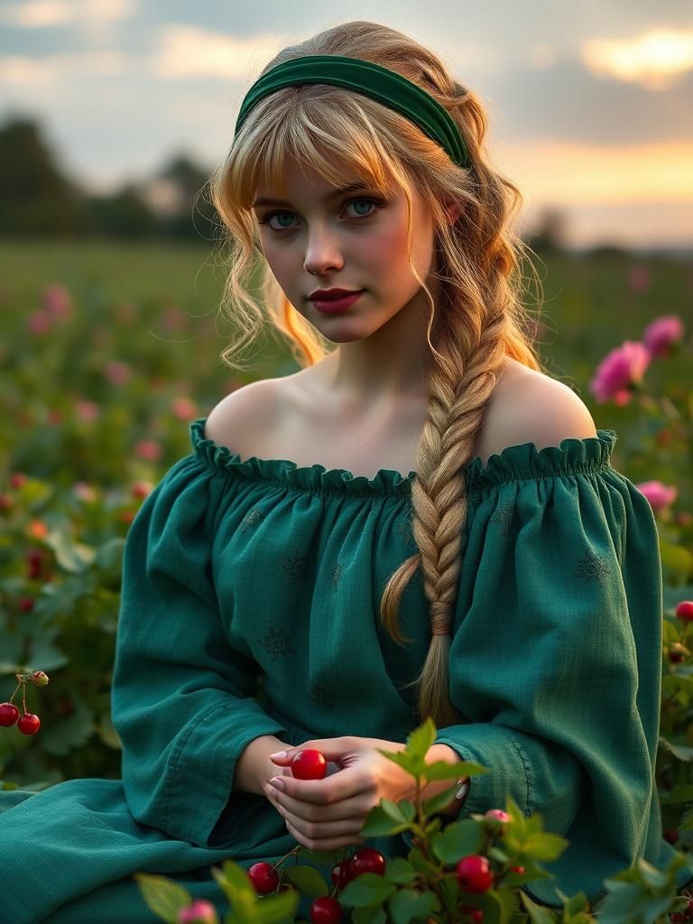 Cranberry Harvest: Woman in Medieval Fantasy Style