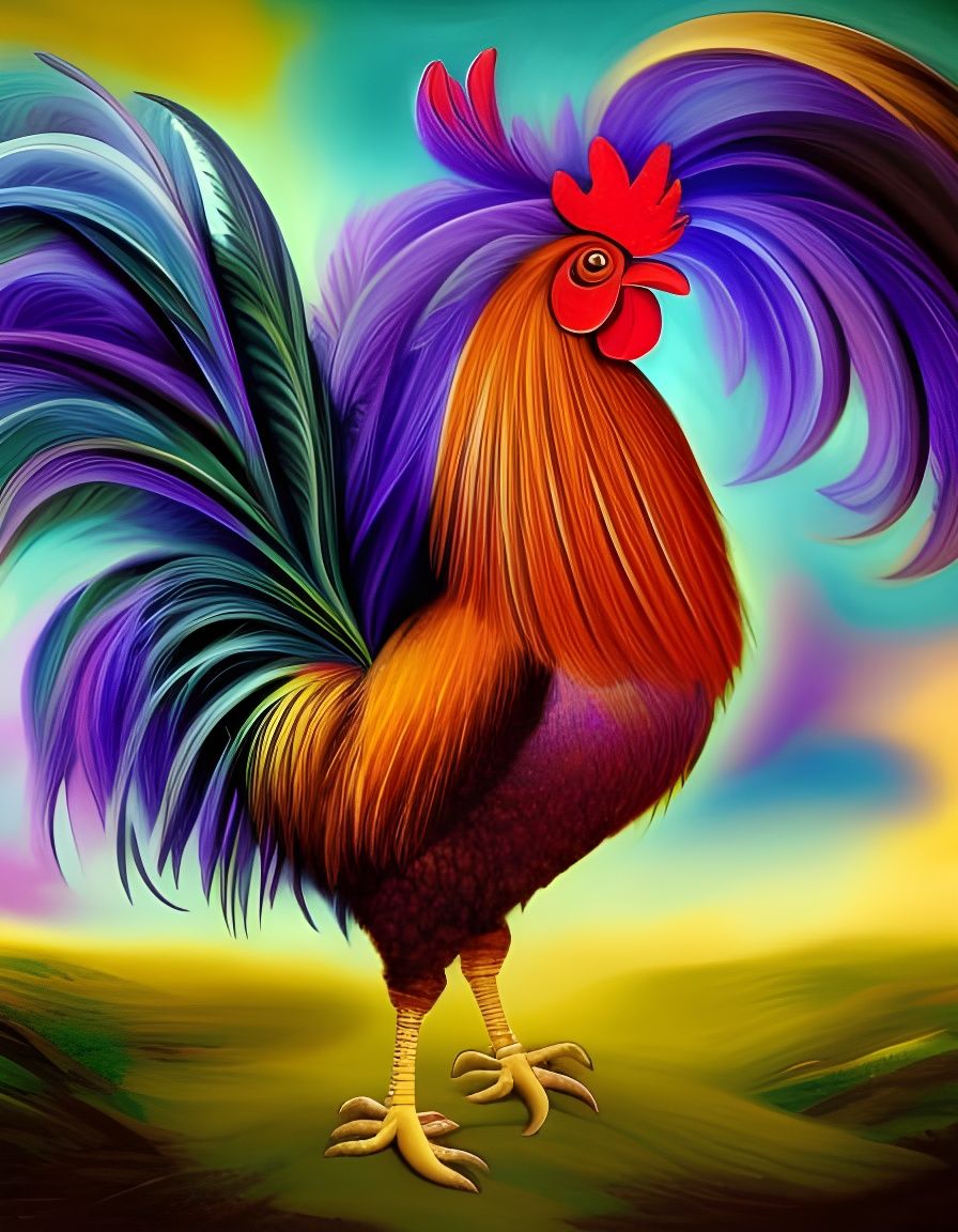 Sunrise Rooster in Fantasy Art Style