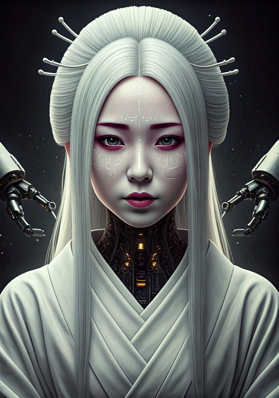 Android Geisha Portrait in Cyberpunk Style