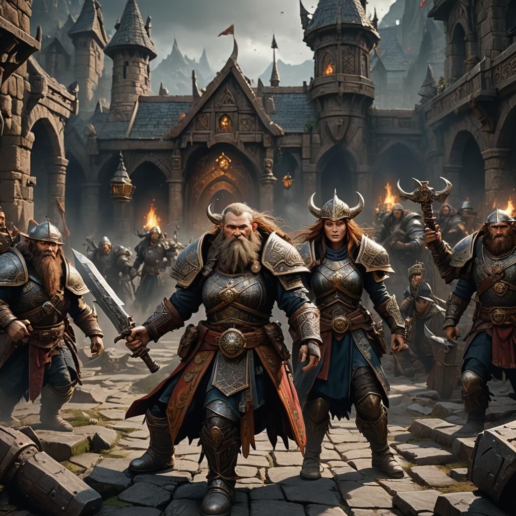 Battle-Worn Dwarven Woman in Fantasy Art Style