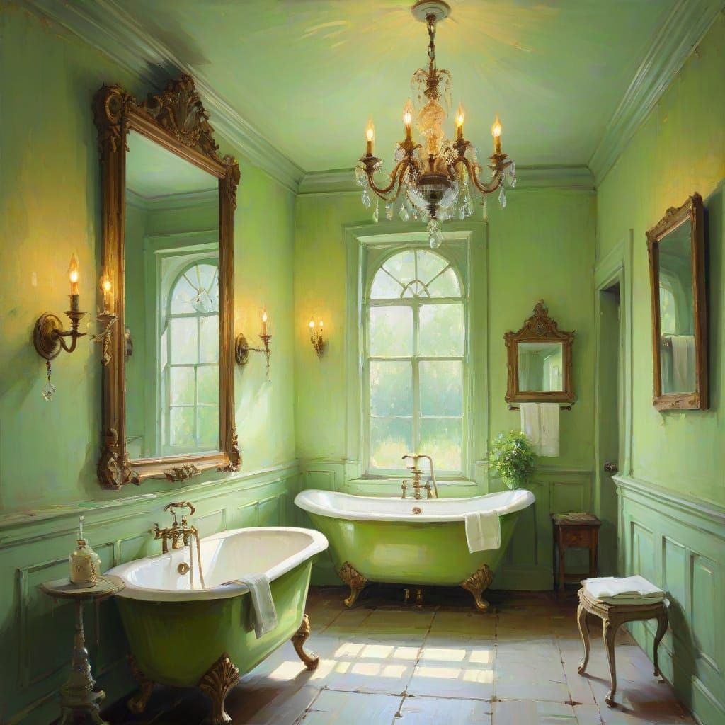 Antique Bathroom with Chandelier in Impressionist Style
