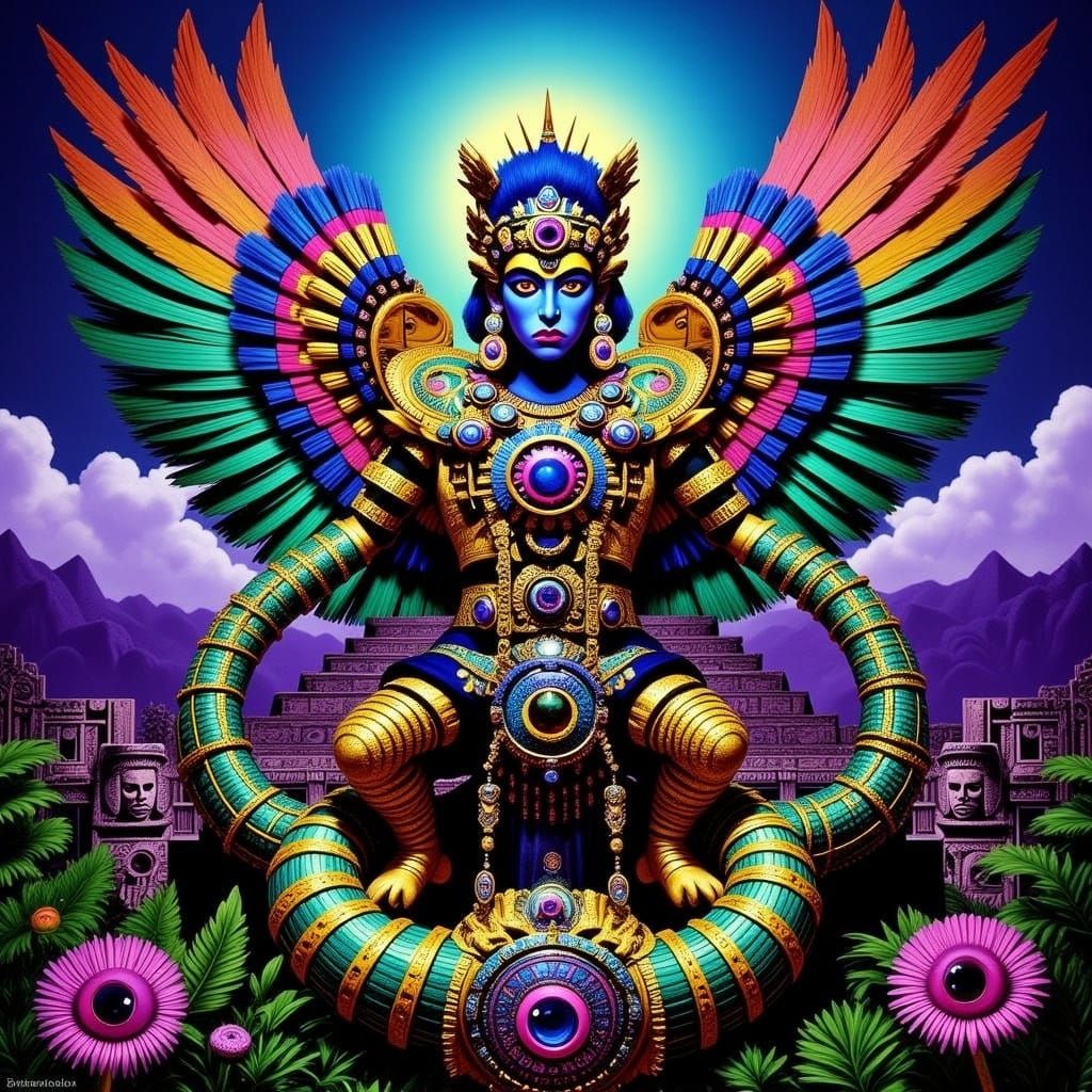 Quetzacoatl as Flying Feathered Serpent in Alcohol Ink