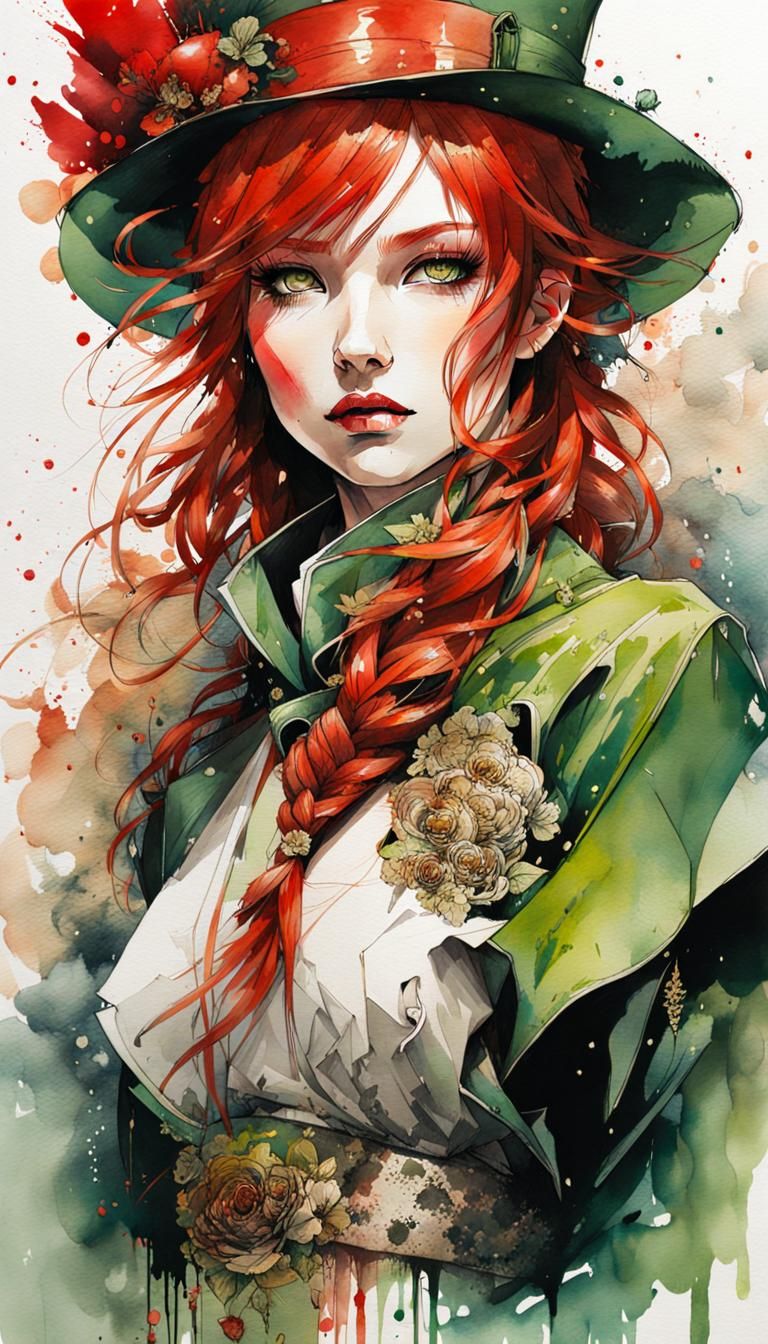 Leprechaun Princess in Watercolor Ink Style