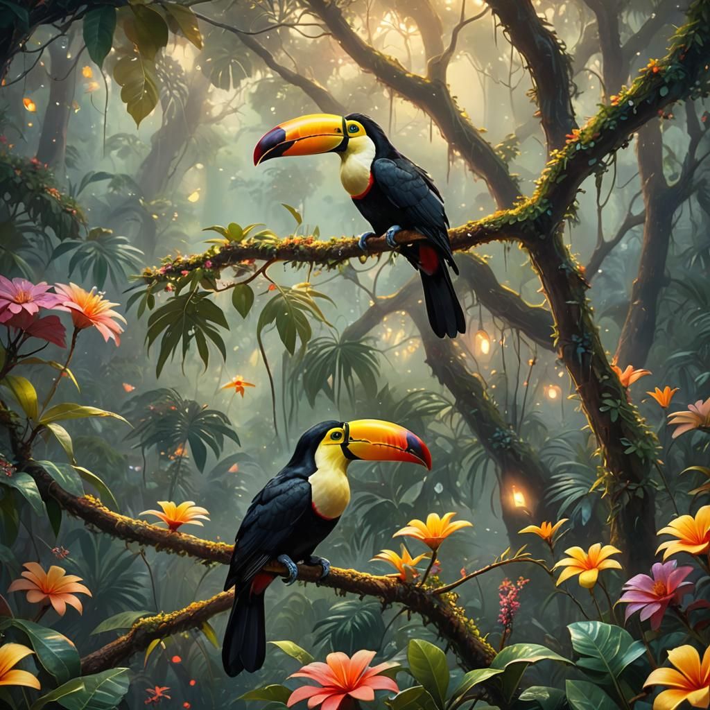 Enchanting Toucan in a Mystical Rainforest