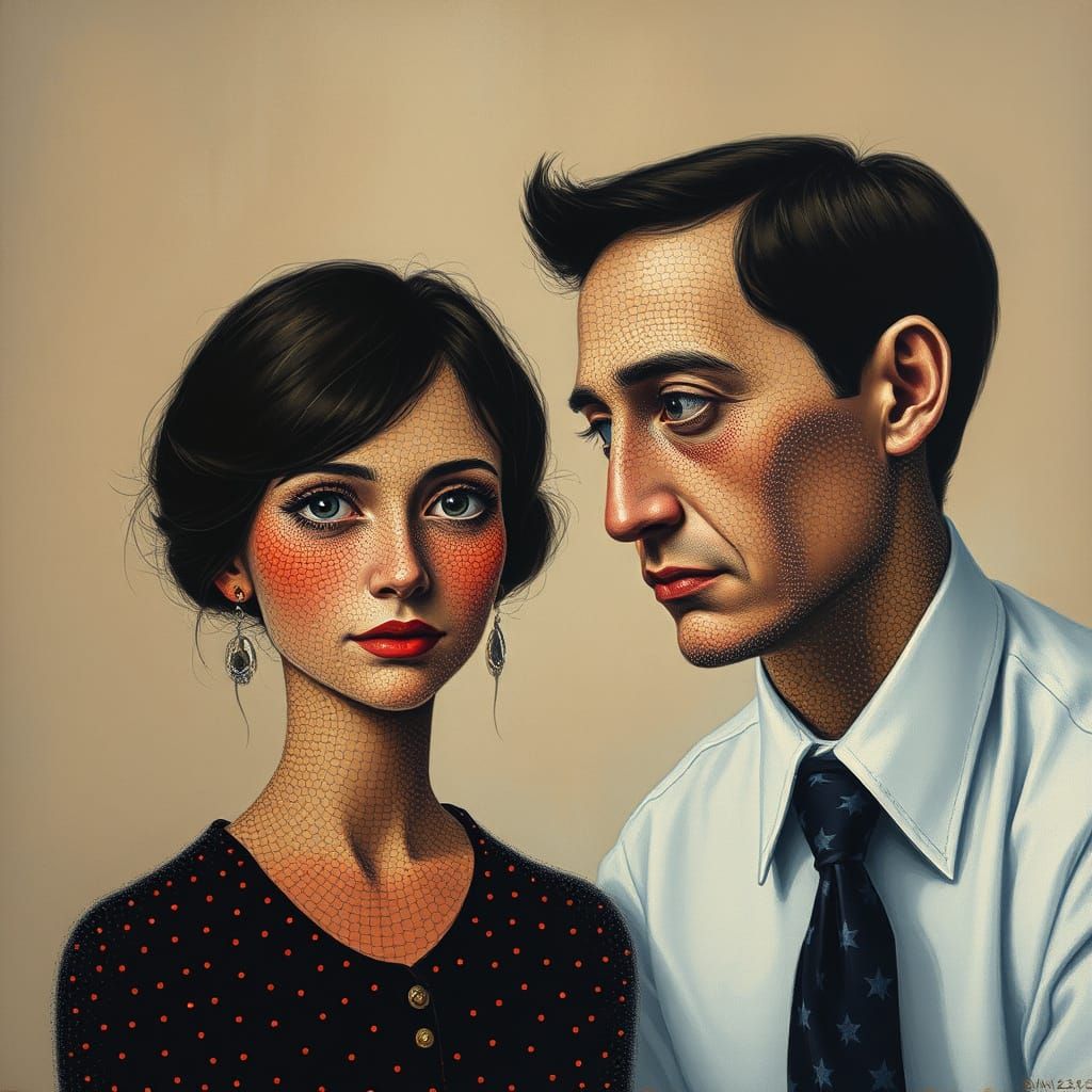 Surreal Pointillist Family Portrait in Dalí Style