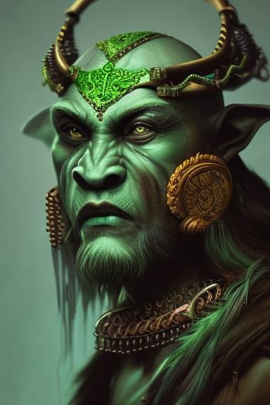 Fierce Orc Shaman Portrait in Detailed Digital Art