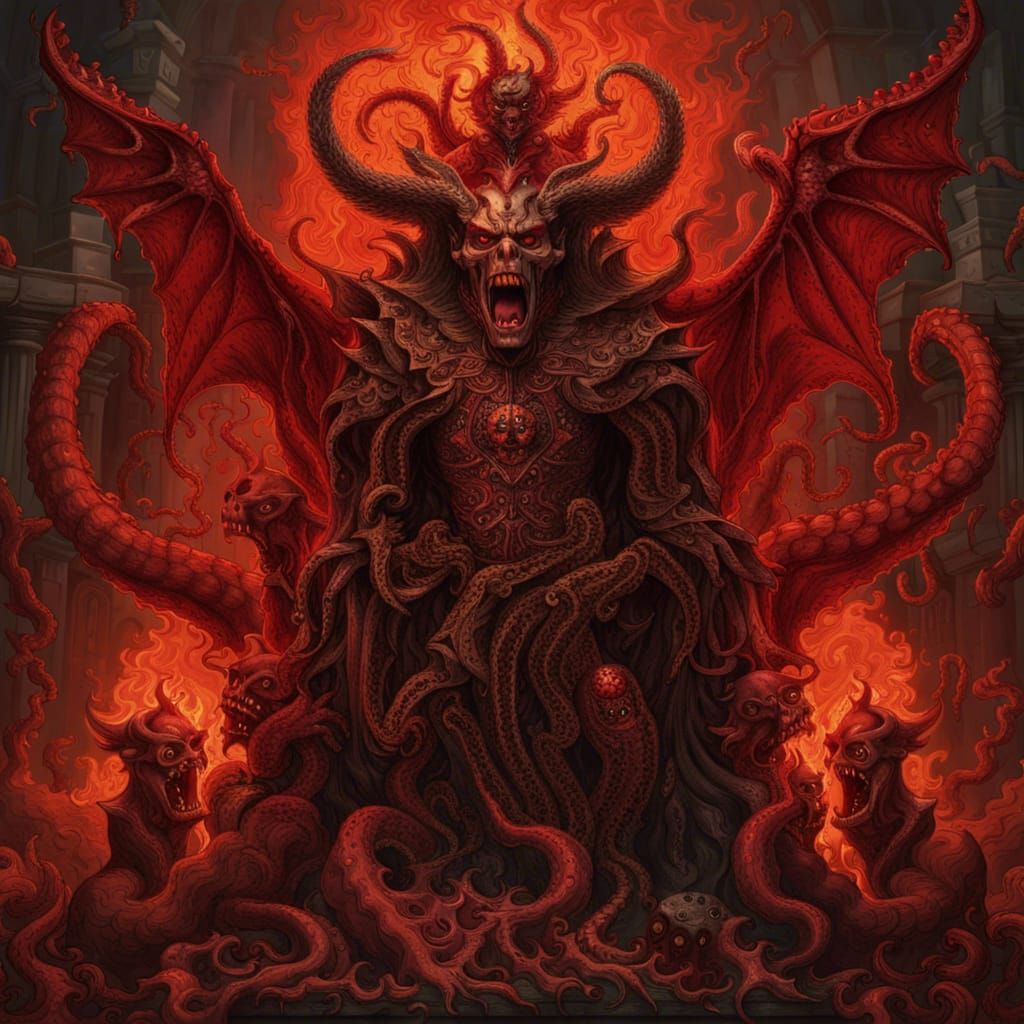 The Devil on Pillar of Fire with Demons