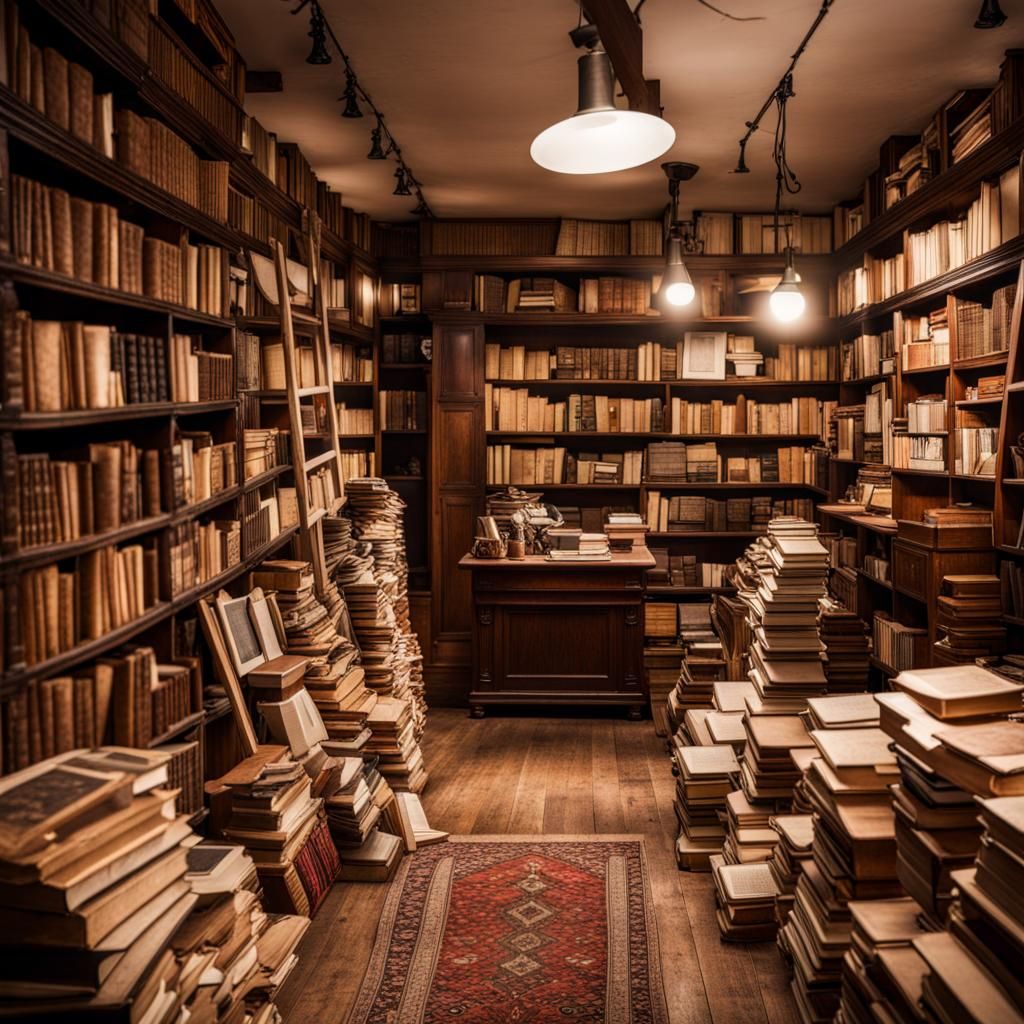 Vintage Bookstore Overflowing with Books
