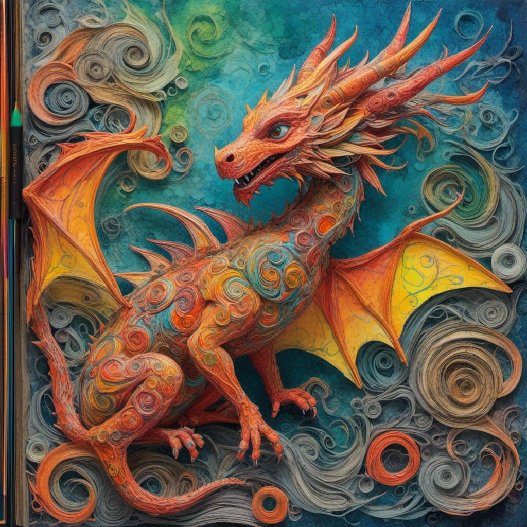 Crayon Dragon Roaring on Sketchbook Page