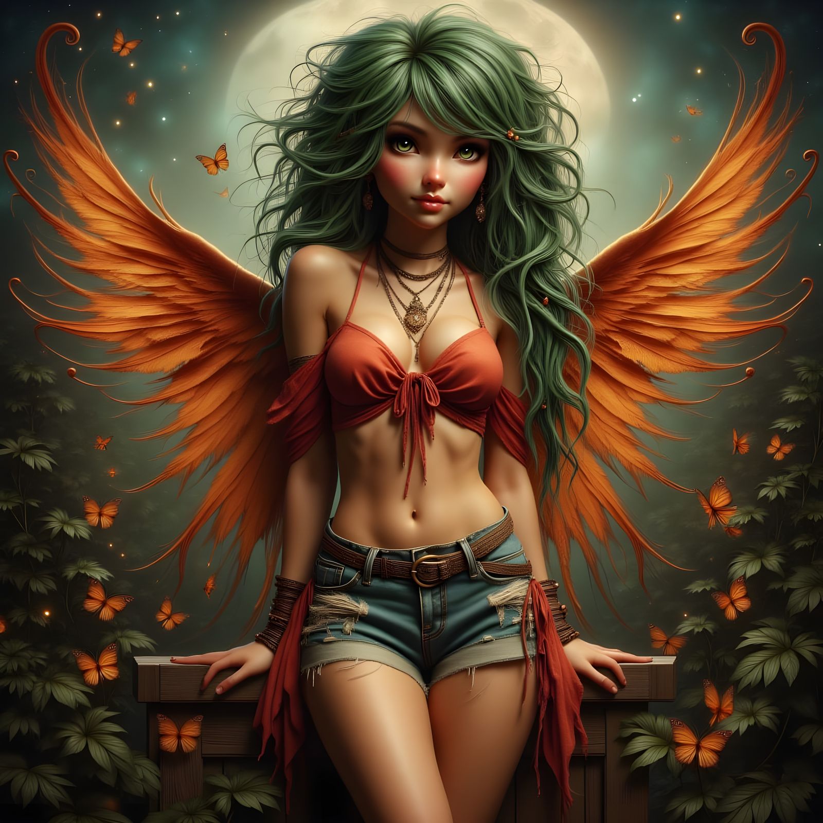 Southern Woman with Green Hair in Airbrush Art