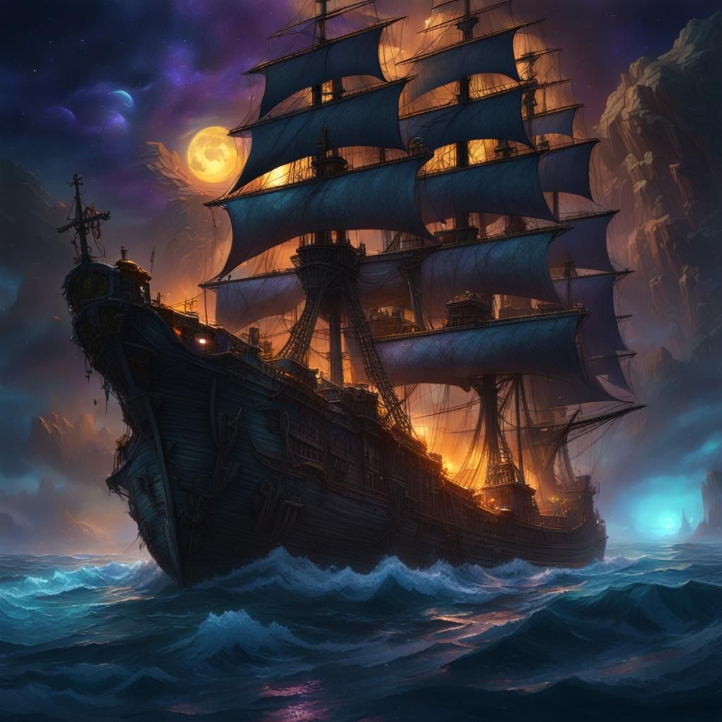 Rotting Ship at Sea: Dark Fantasy Masterpiece
