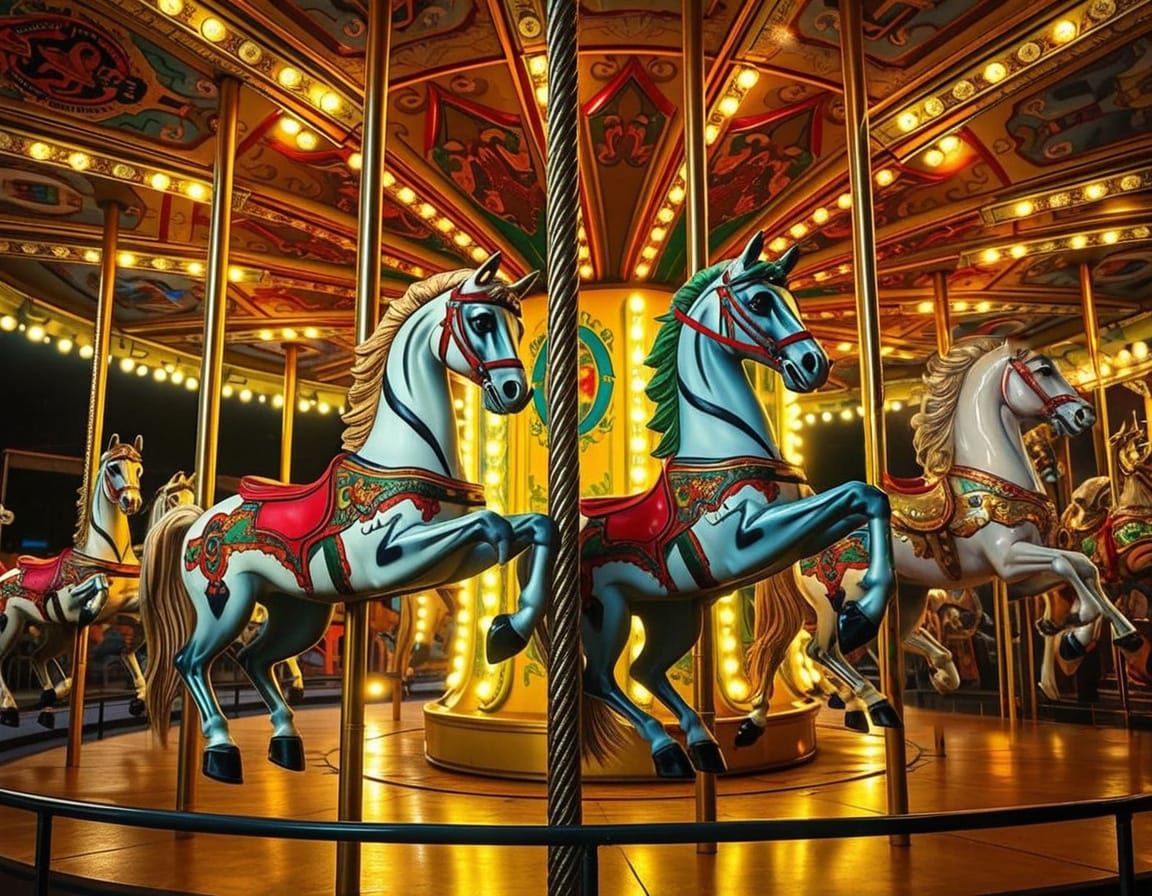 Nighttime Carousel Radiance in Fantasy Concept Art Style