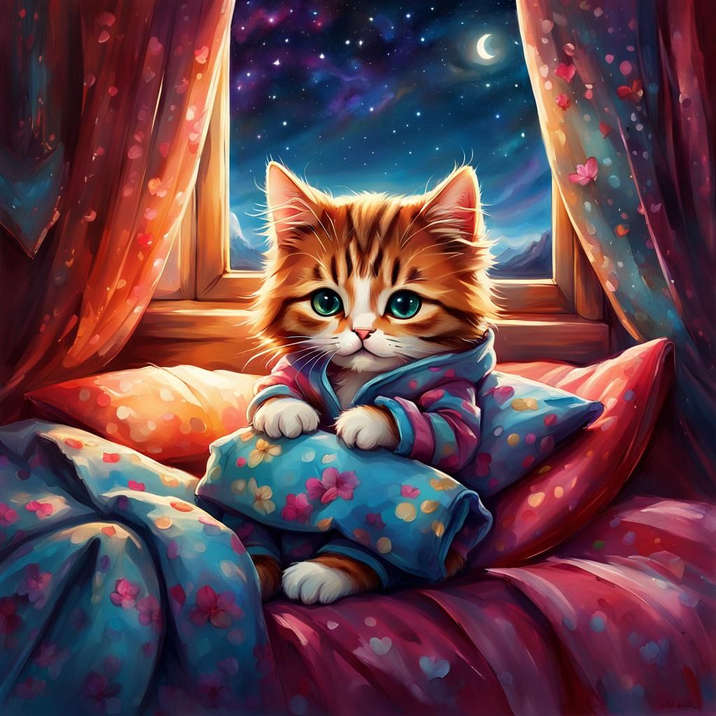 Chibi Girl Cuddles Cat: Vibrant Digital Art