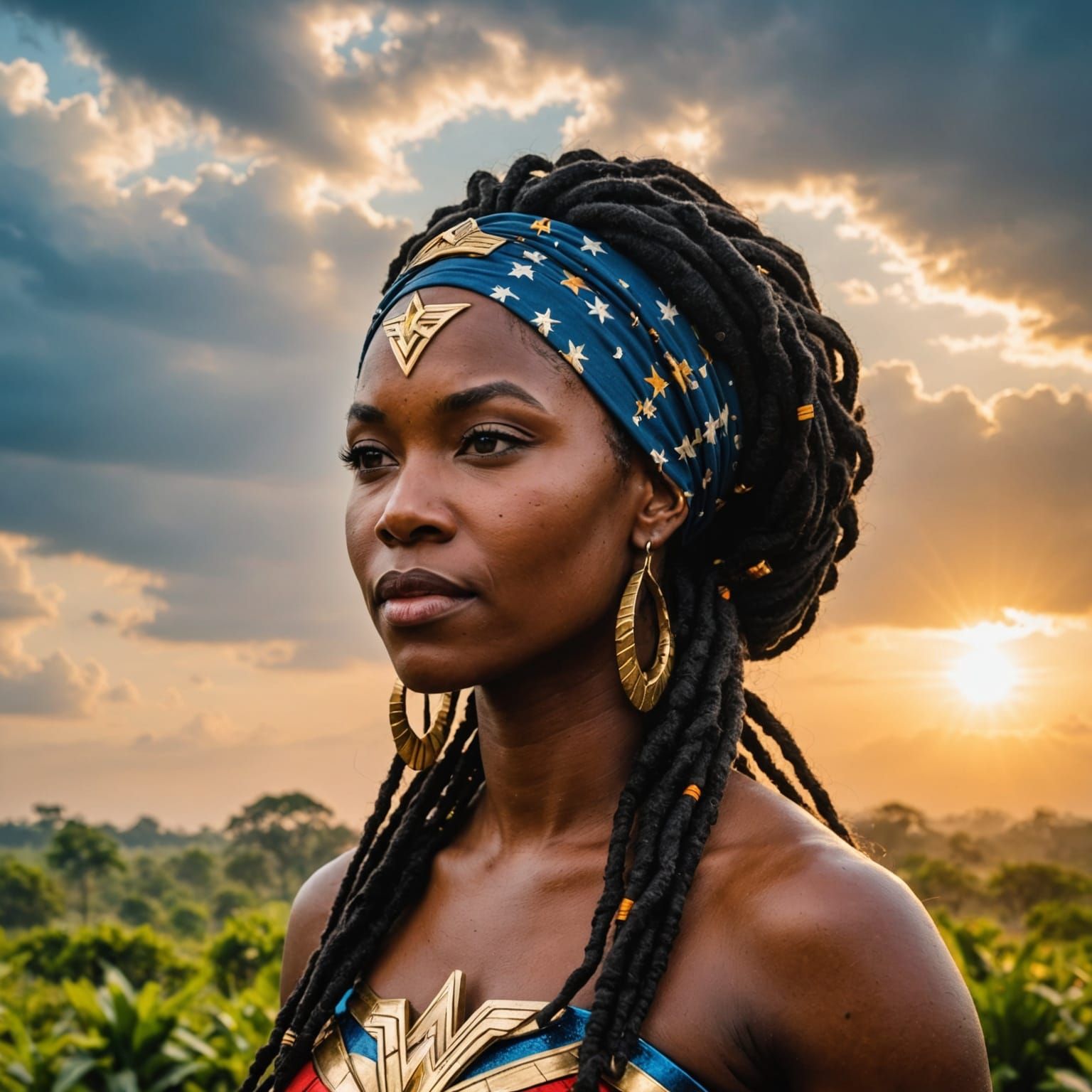 Wonder Woman in Traditional Ghanaian Headwrap, Radiant in So...