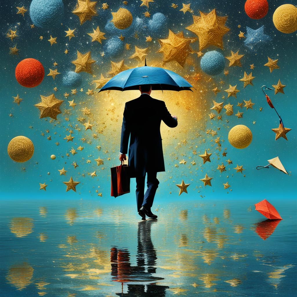 Surreal Businessman Walks on Water in Ernst Style