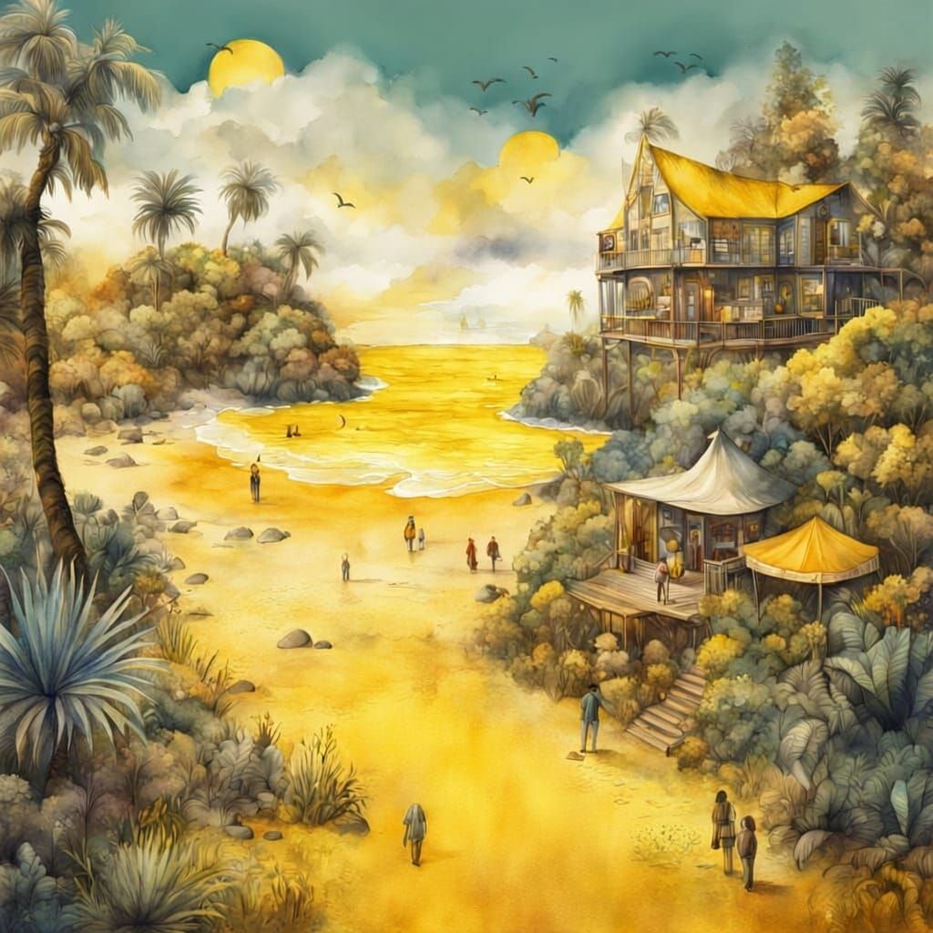 Atmospheric Wilderness Beach in Deep Yellow Tones