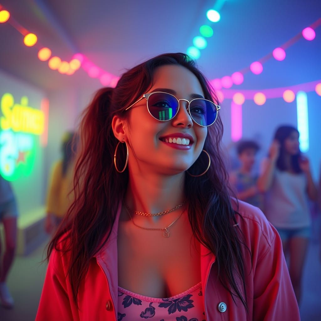 Woman in Eighties Style at Summer Camp