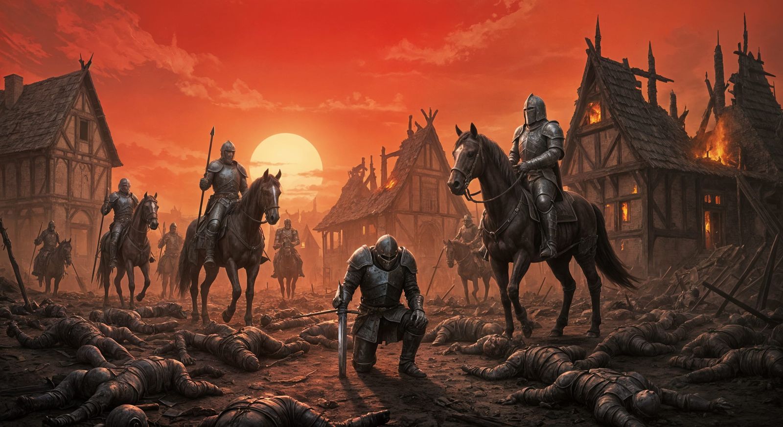 Fallen Knight in Smoldering Village