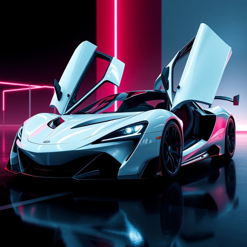Futuristic White Sports Car in Anime Style