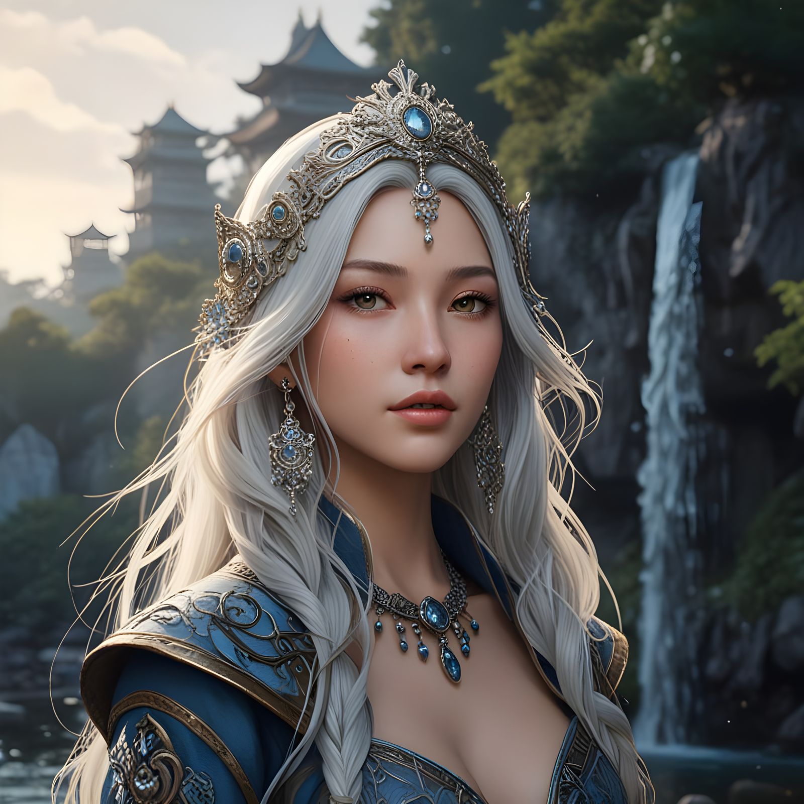 Ethereal Chinese Goddess in an Idyllic Winter Wonderland