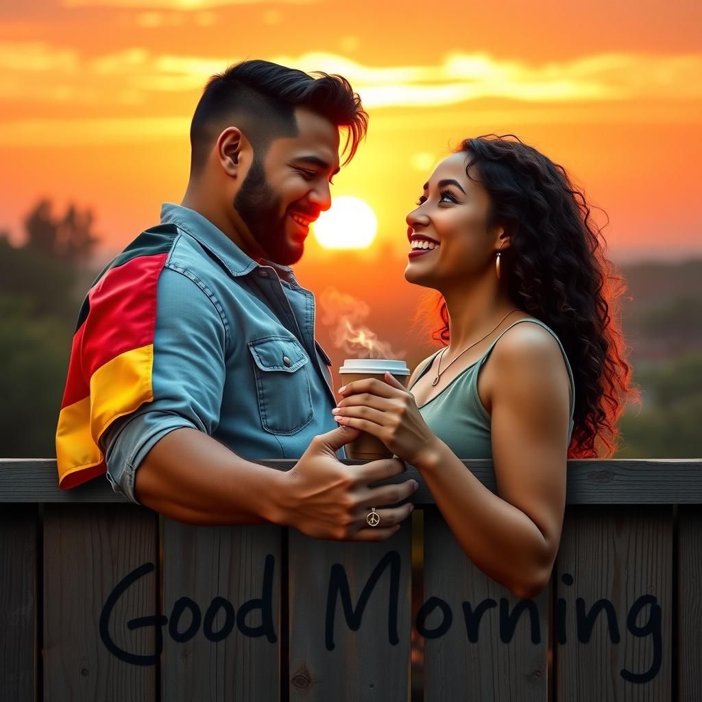 Interracial Couple at Sunset with German Flag