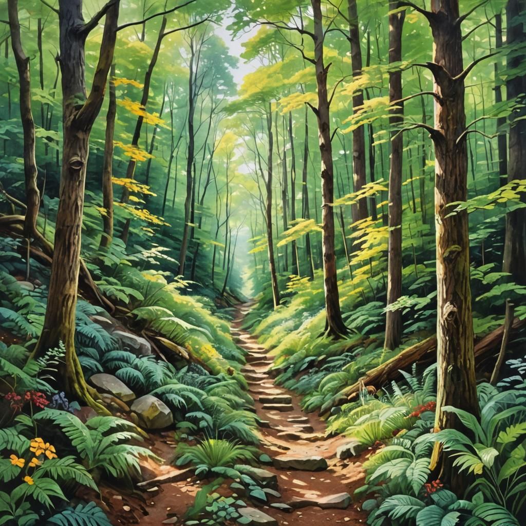 Appalachian Trail in Romantic Watercolor Art Deco Style