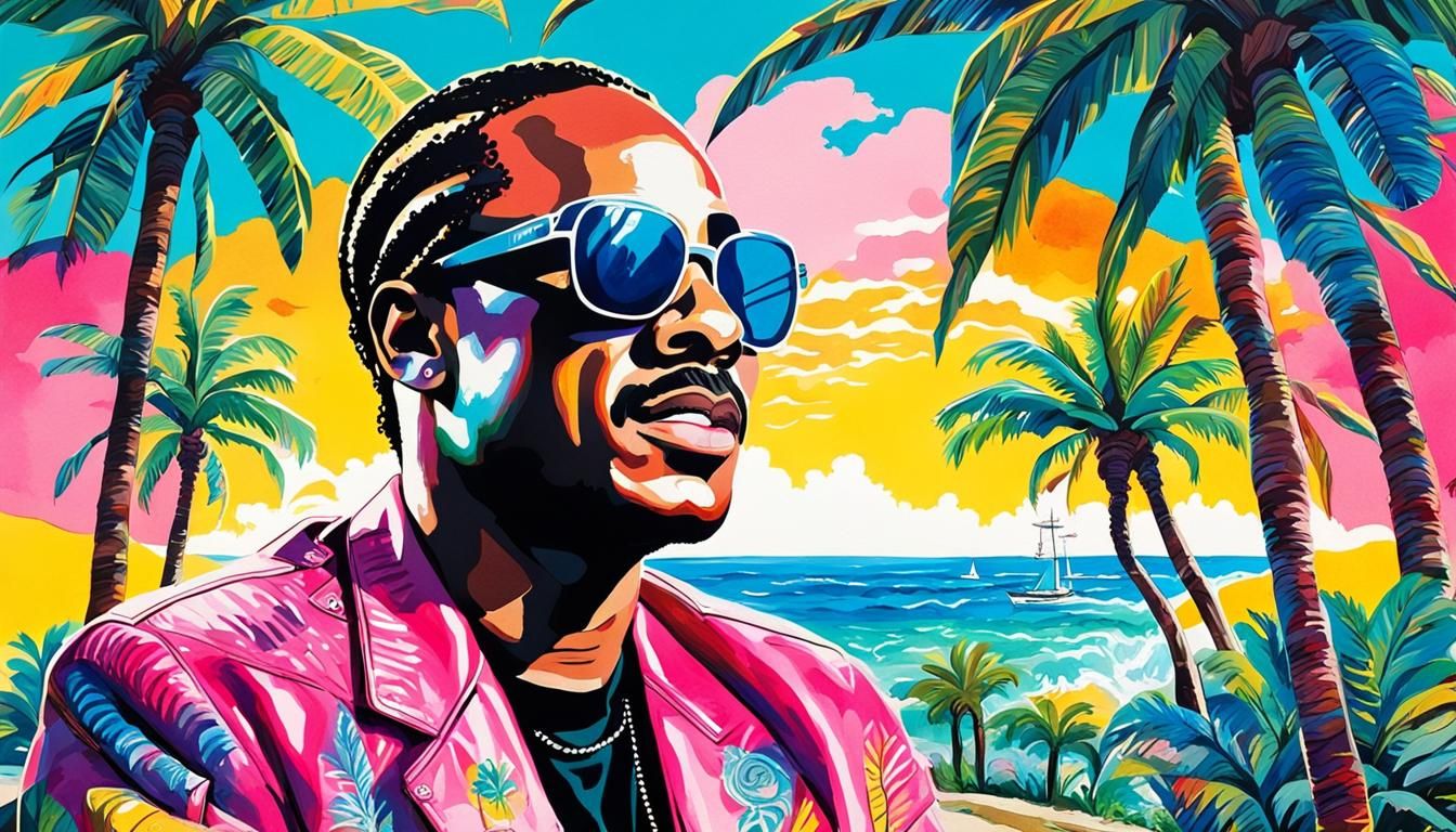 Stevie Wonder Portrait in Pop Art Watercolor Style