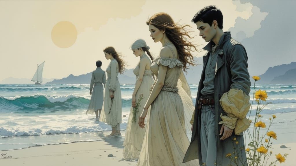 Pale Figures Portrait at Shore in Dynamic Lighting