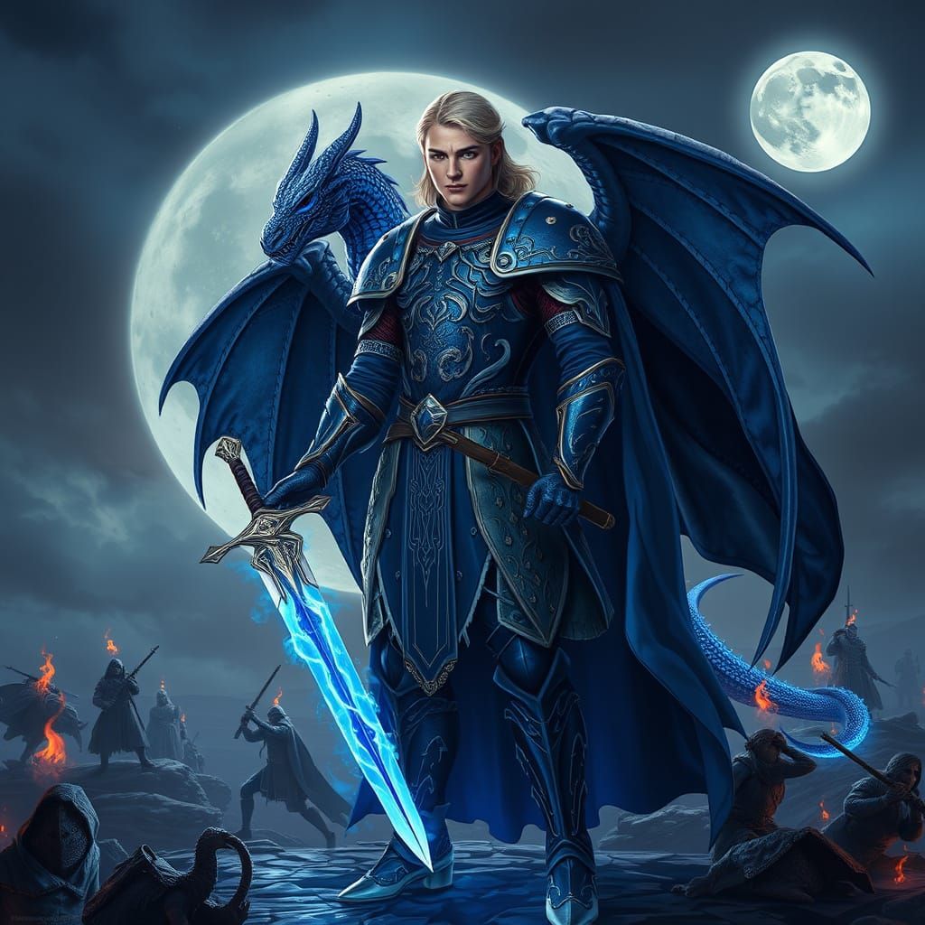 Dark Fantasy Prince with Blue Fire Blade