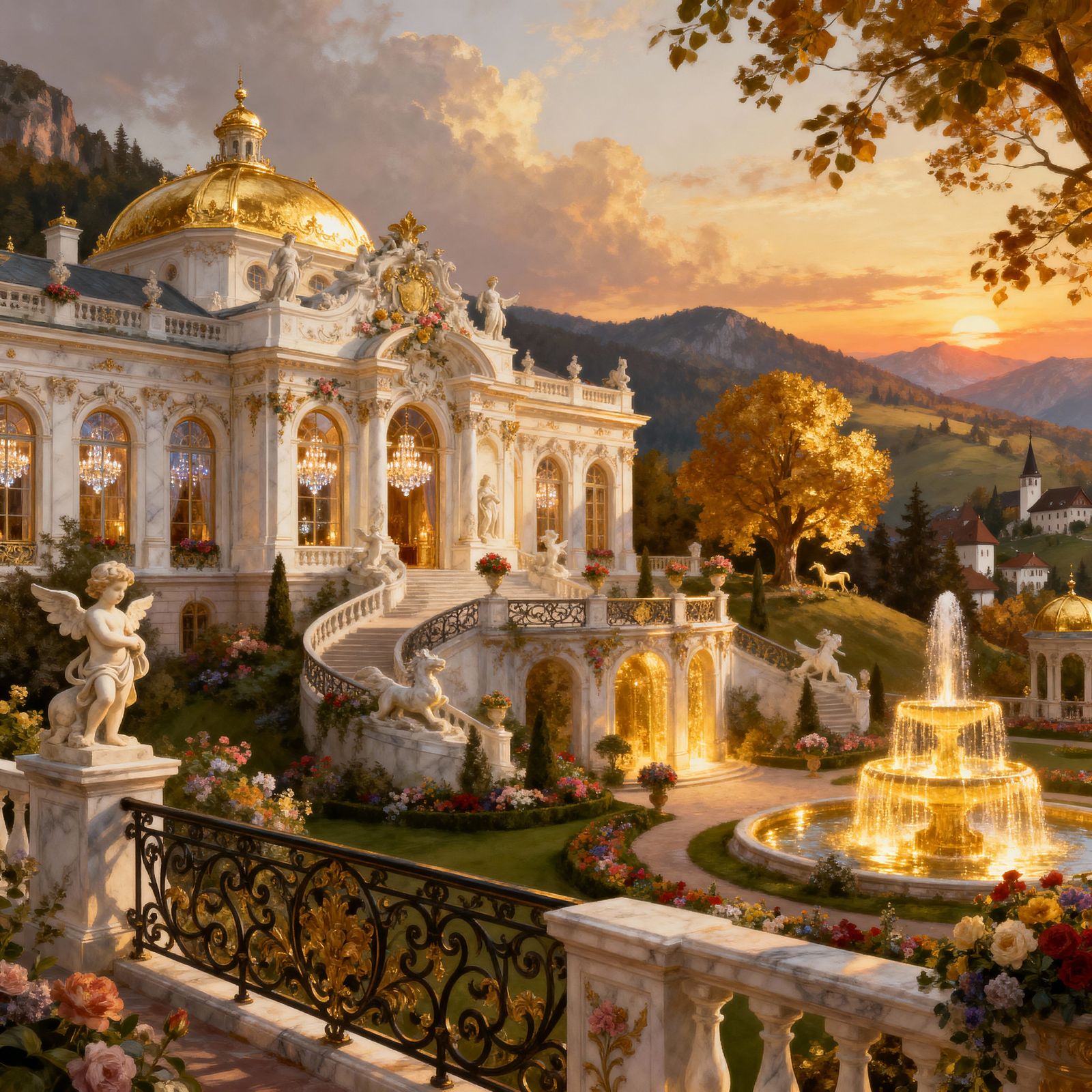 Fantasy Palace of Grand European Architecture in Rococo Styl...