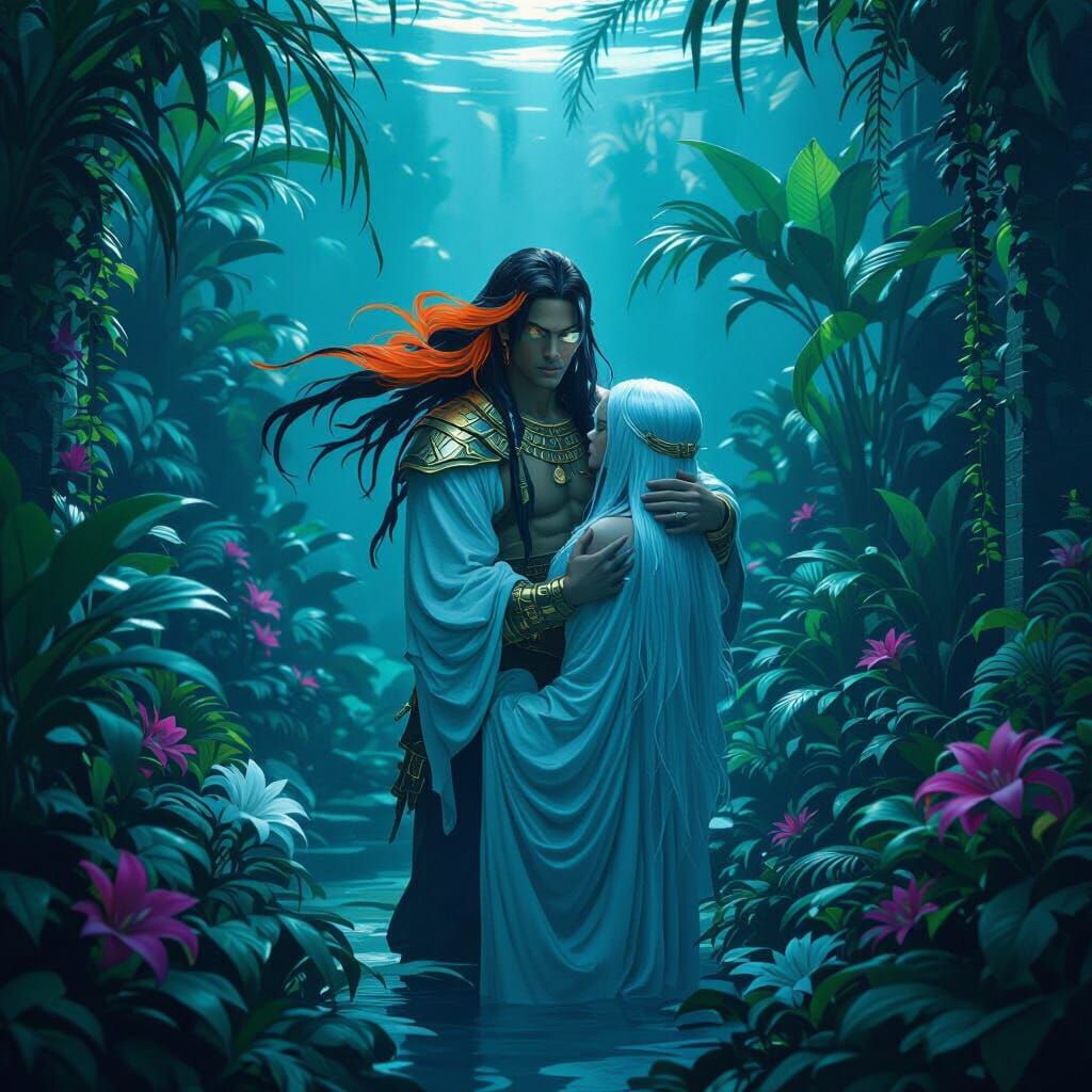 Protective Man in Egyptian Garden, Dystopian Realism