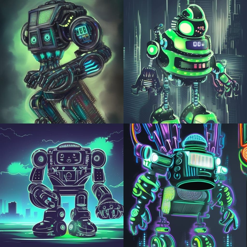 Neon Organic Robot Monster in Watercolor Style