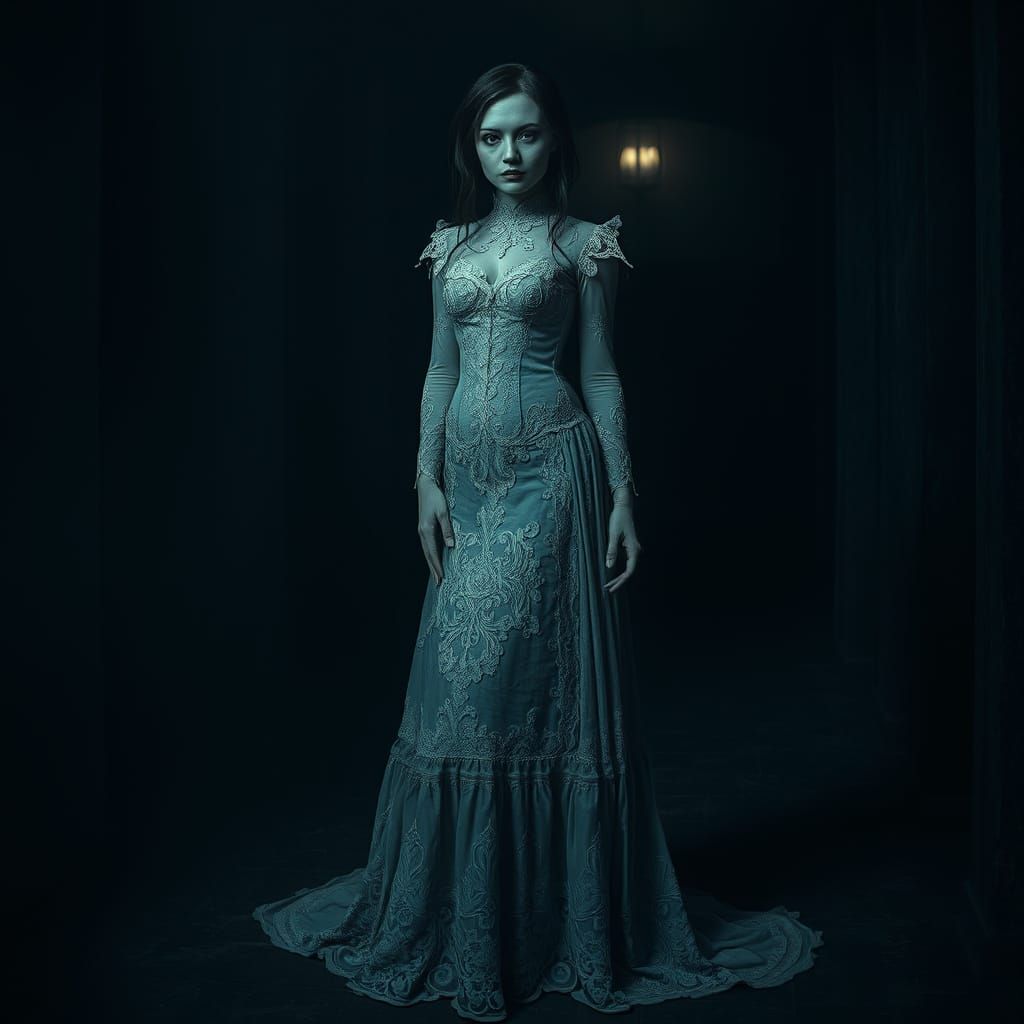 Eerie Victorian Woman Portrait in Surrealist Style